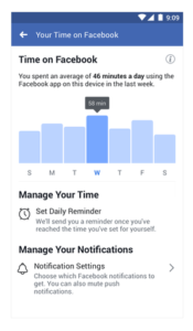 Facebook time limiter settings screengrab