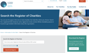Screenshot from Charities Regulator website