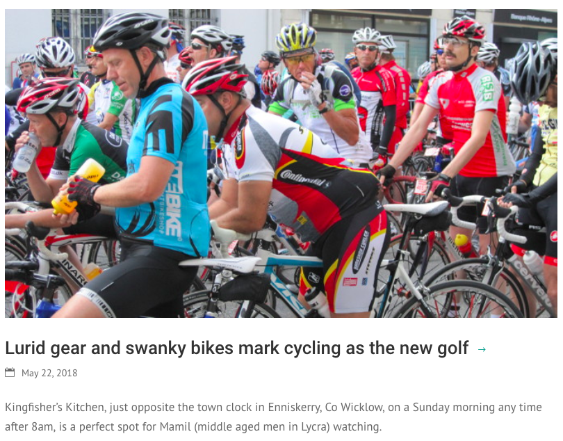 Screen grab of article by David McWilliams on cycle clothing in Ireland